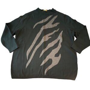 Bob Mackie Wearable Art Black Sweater 1X With Sparkle Pattern